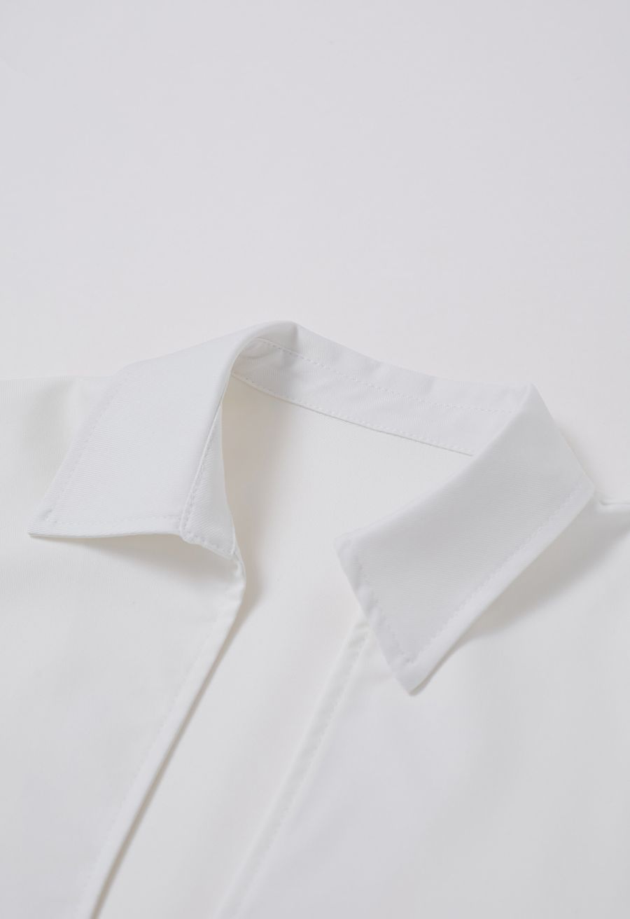 Deep V-Neck Collared Shirt in White