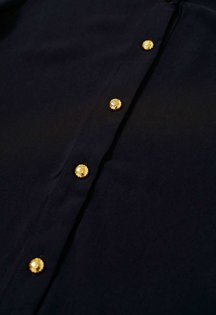 Self-Tie Bowknot Tweed Spliced Shirt in Black