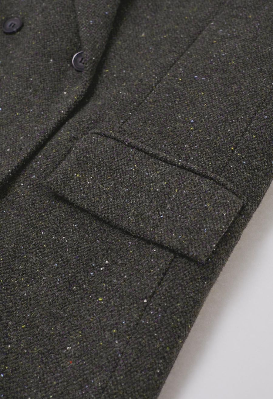 Notch Lapel Flap Pocket Double-Breasted Blazer Coat