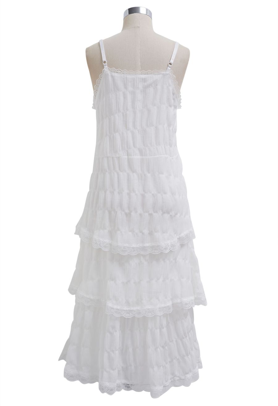 Lace Tiered Embossed Cami Midi Dress