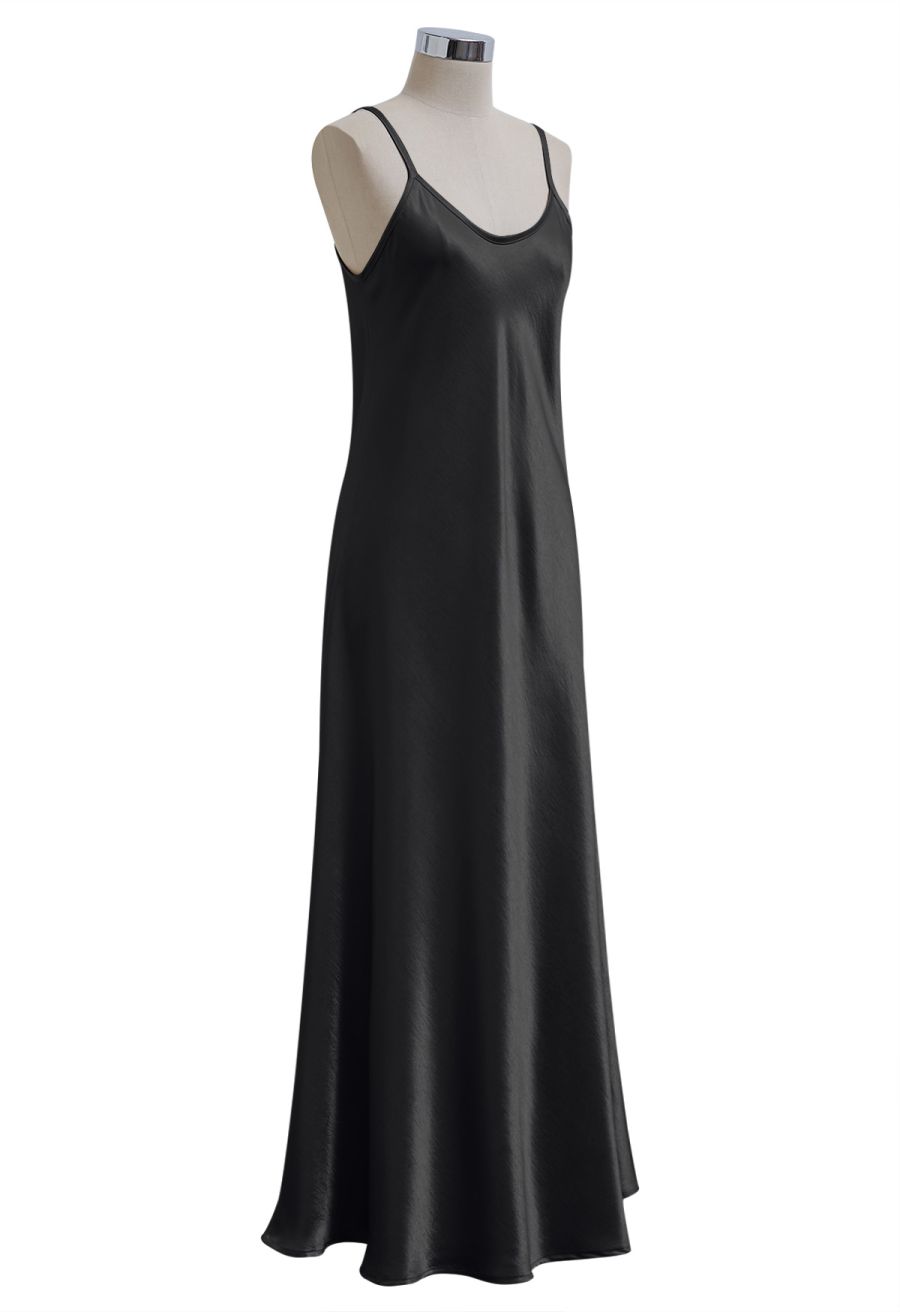 Texture Satin Backless Maxi Dress in Black