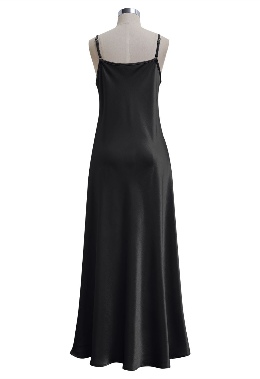 Texture Satin Backless Maxi Dress in Black