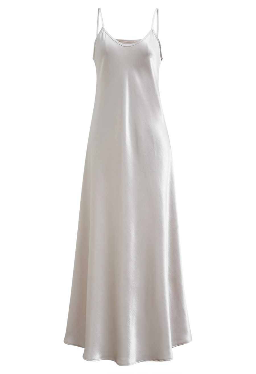 Texture Satin Backless Maxi Dress in Ivory