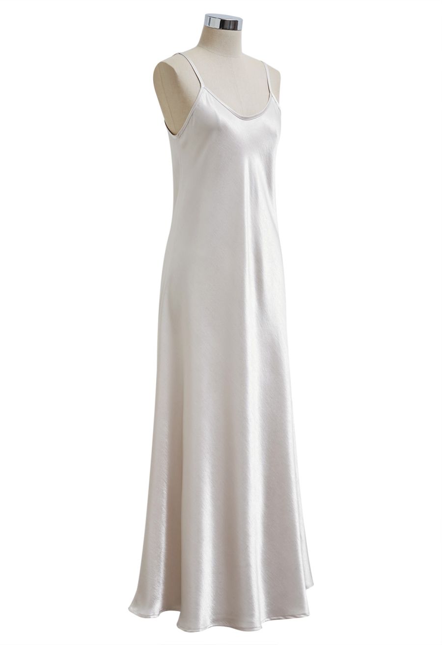 Texture Satin Backless Maxi Dress in Ivory