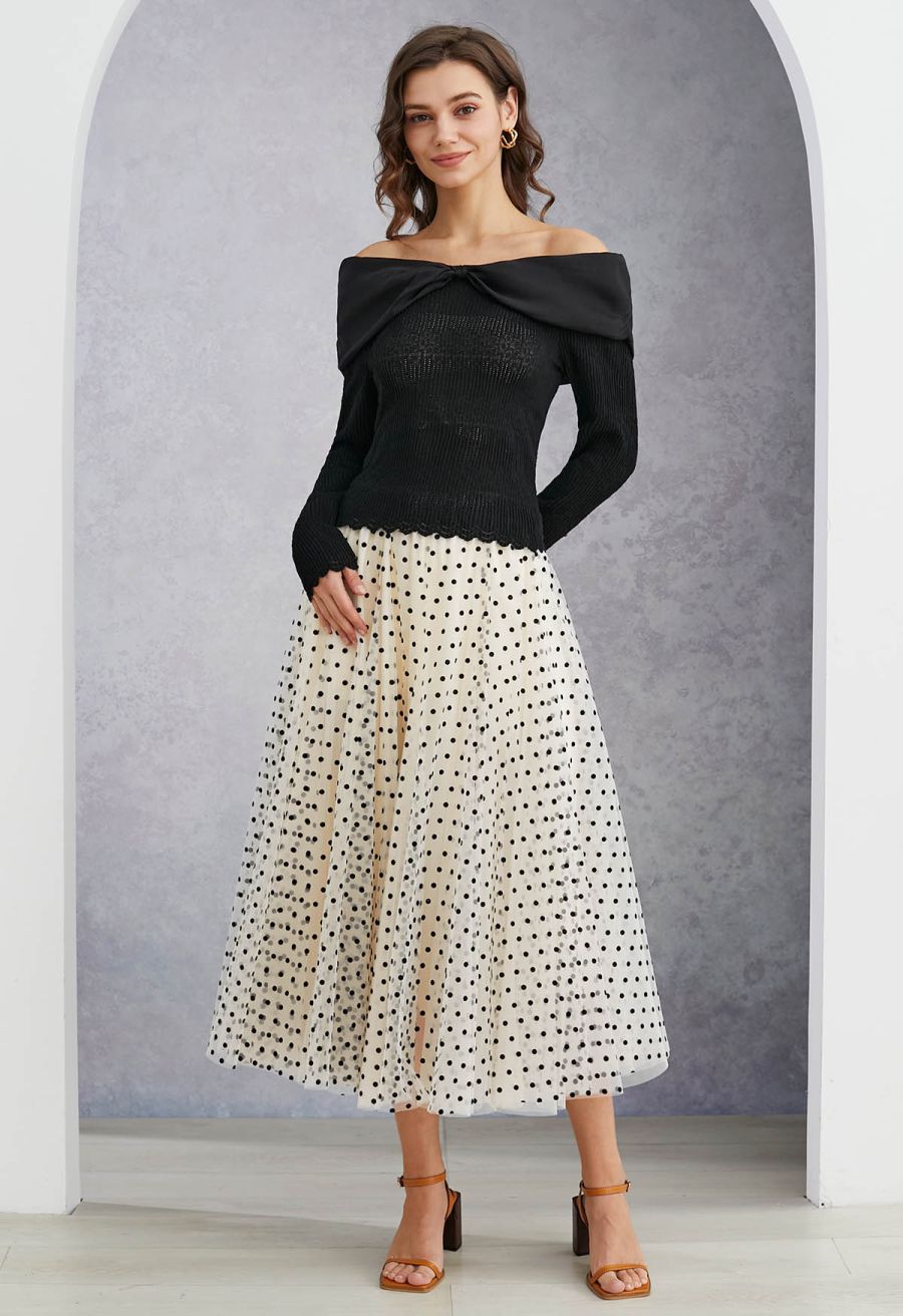 My Secret Garden Tulle Maxi Skirt in Cream Dots