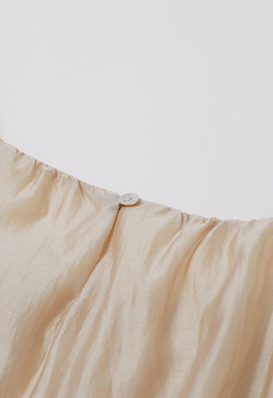 Square Neck Short Puff Sleeve Cropped Top in Champagne