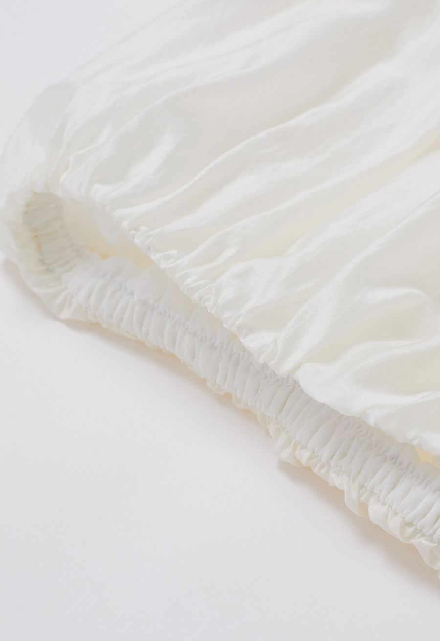 Square Neck Short Puff Sleeve Cropped Top in Ivory