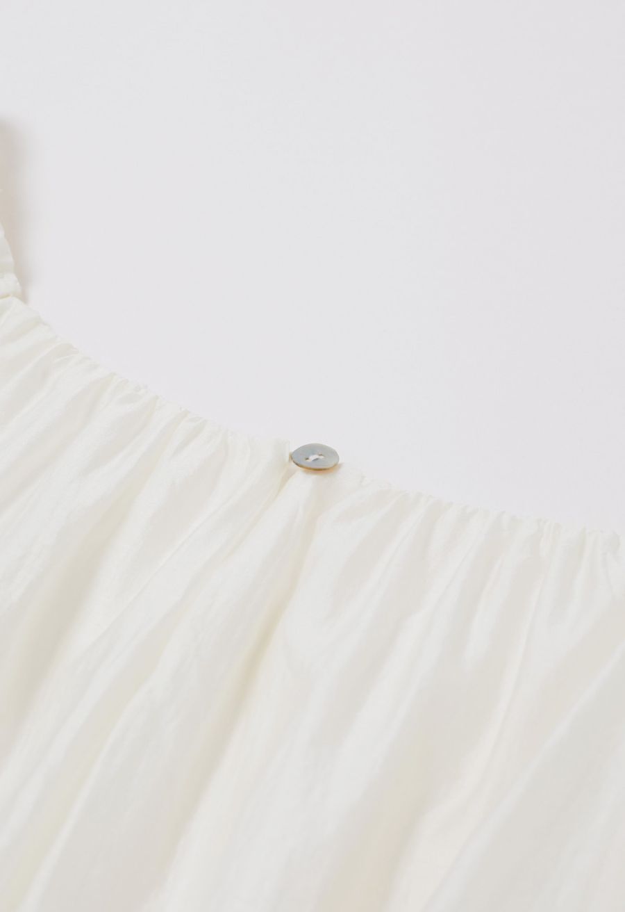 Square Neck Short Puff Sleeve Cropped Top in Ivory