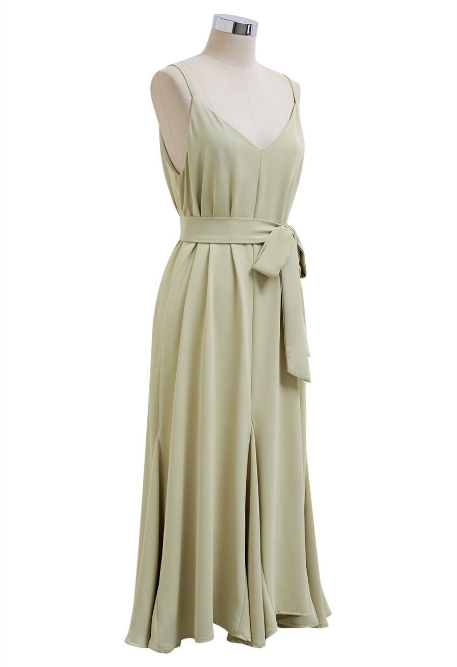 Plain Color Frilling Hem Cami Dress in Pistachio