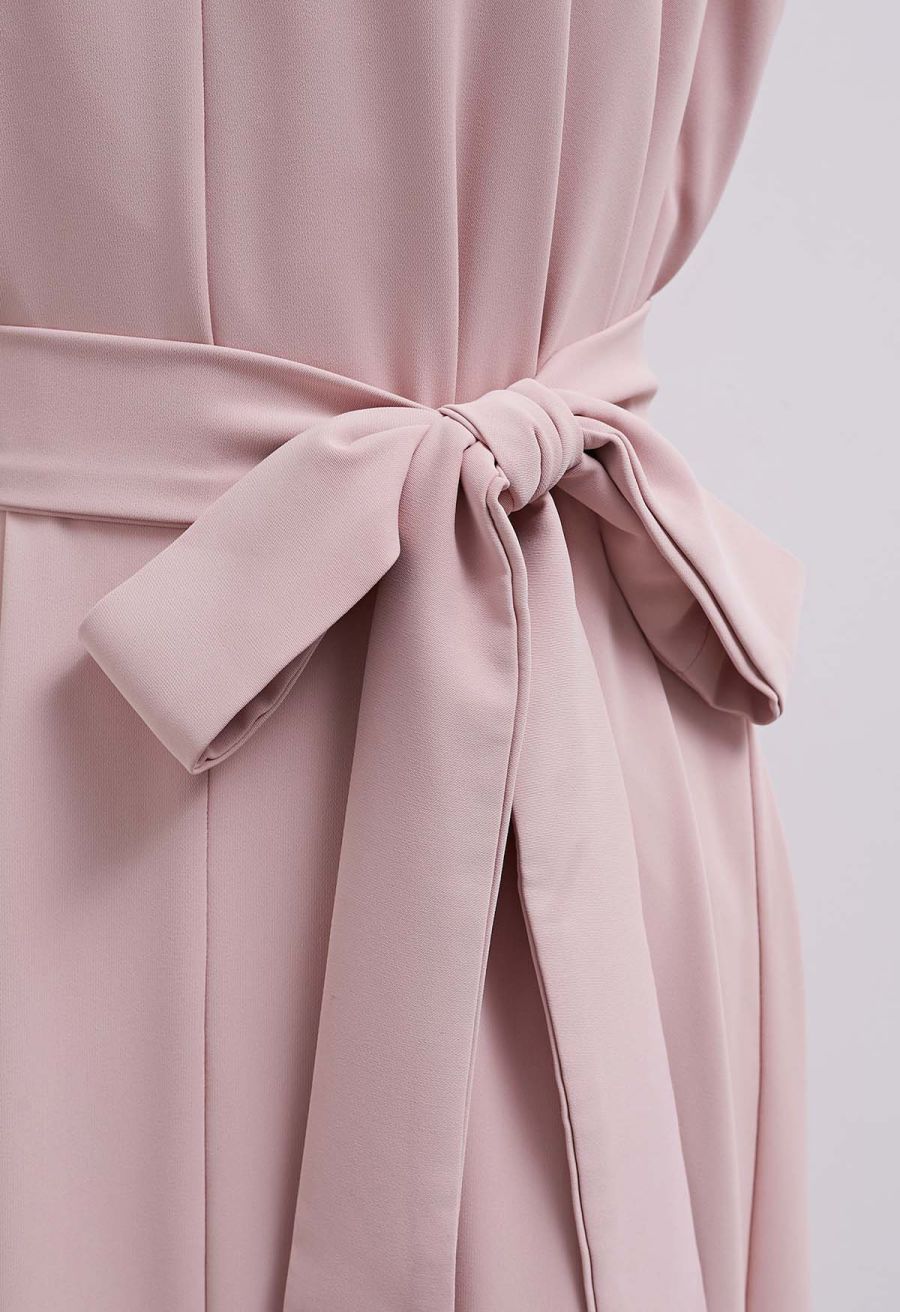 Plain Color Frilling Hem Cami Dress in Pink
