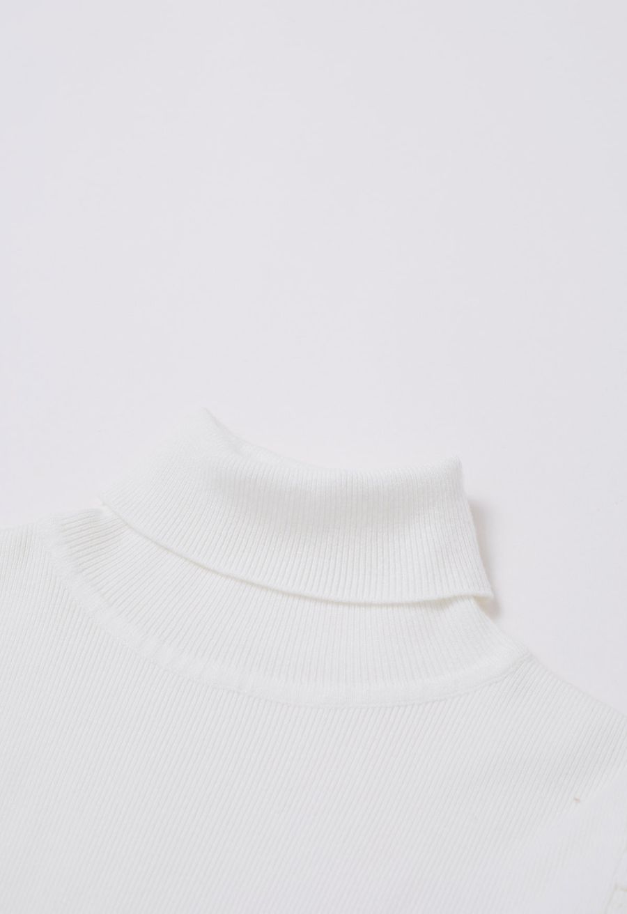 Turtleneck Gigot Sleeve Knit Top in White