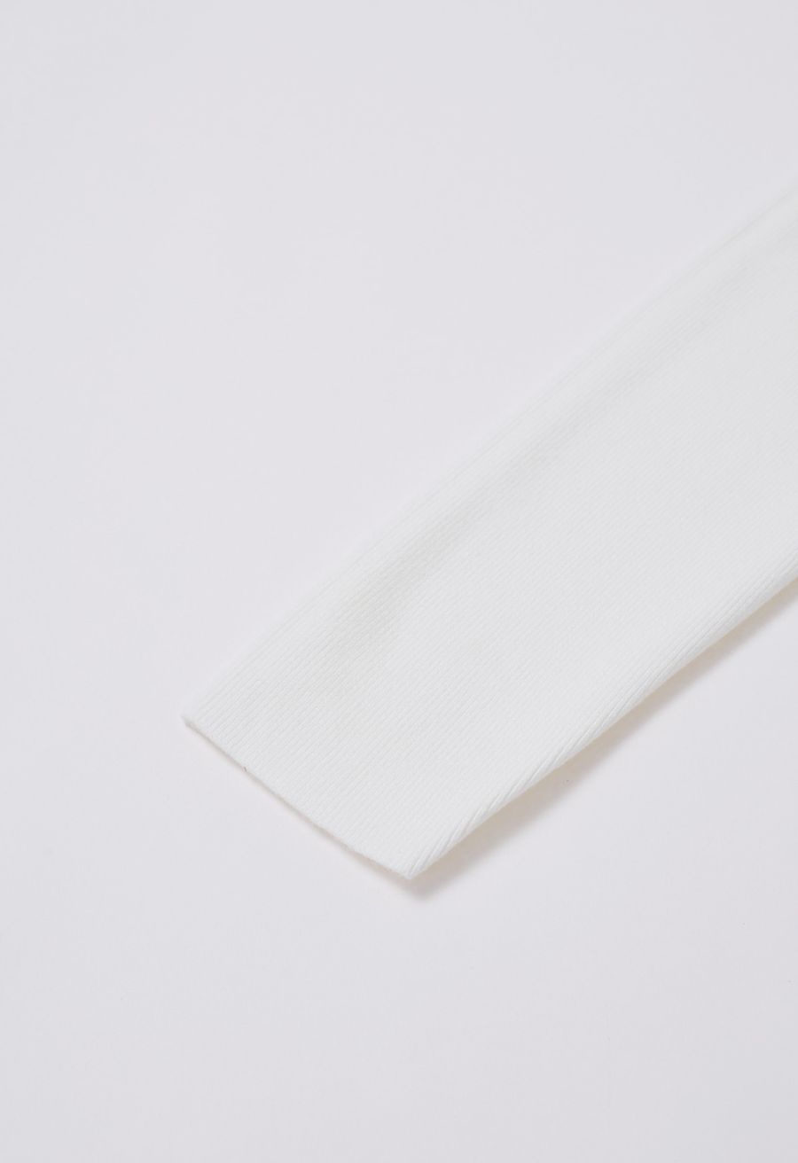 Turtleneck Gigot Sleeve Knit Top in White