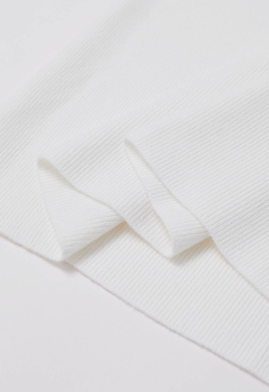 Turtleneck Gigot Sleeve Knit Top in White