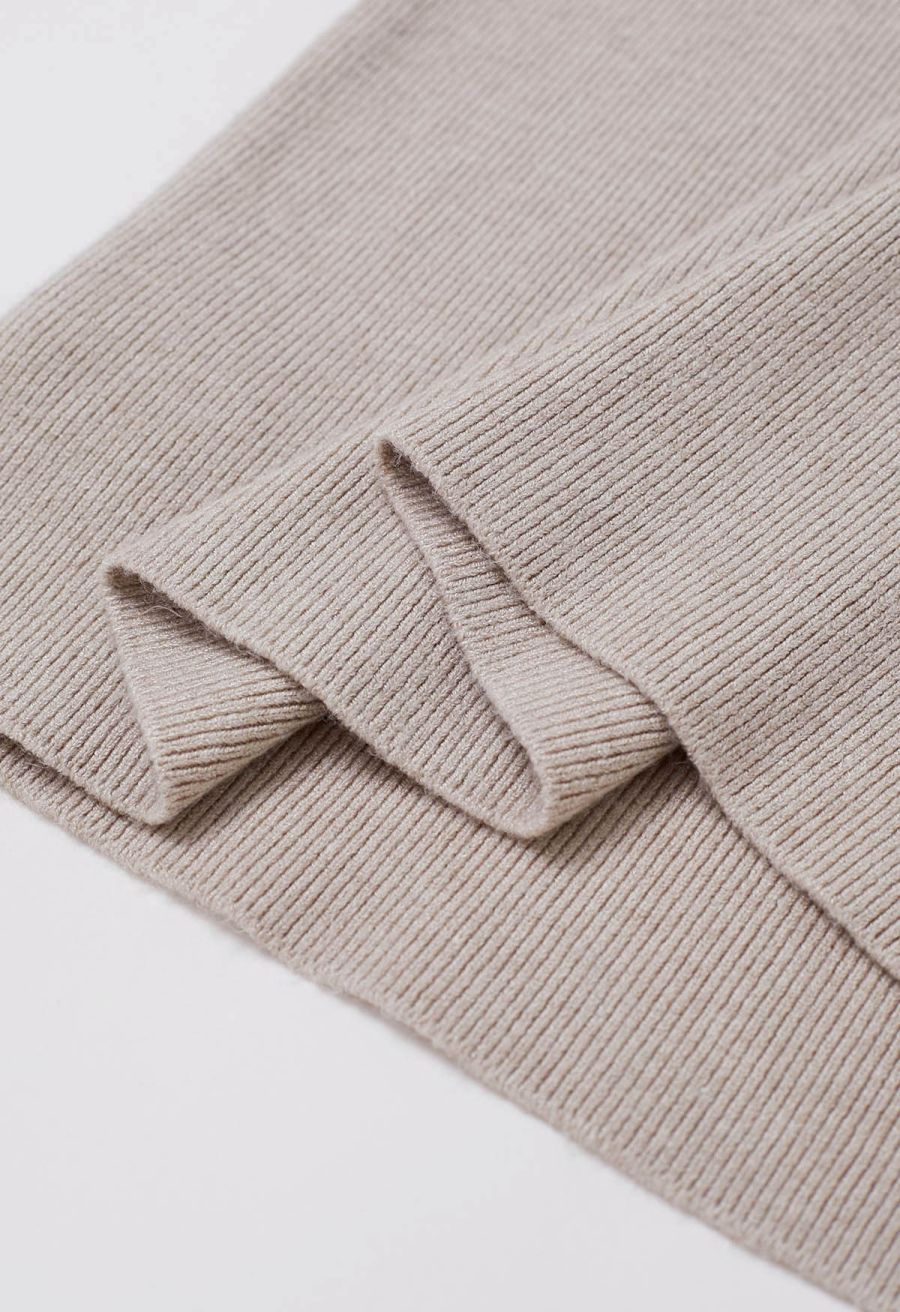 Turtleneck Gigot Sleeve Knit Top in Taupe
