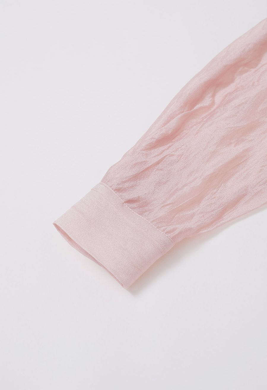 Textured Pink Sheer Buttoned Oversized Shirt