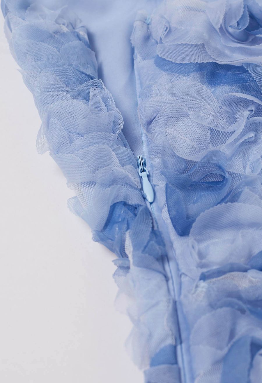 Rose Petal Lace-Up Back Cami Mini Dress in Blue