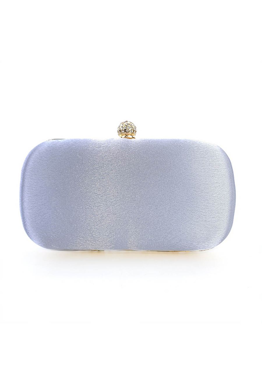 Rhinestone Beaded Vine Embroidered Clutch in Dusty Blue