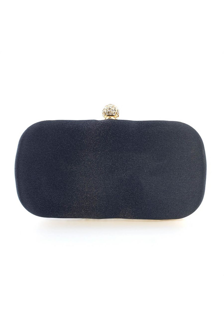 Rhinestone Beaded Vine Embroidered Clutch in Black
