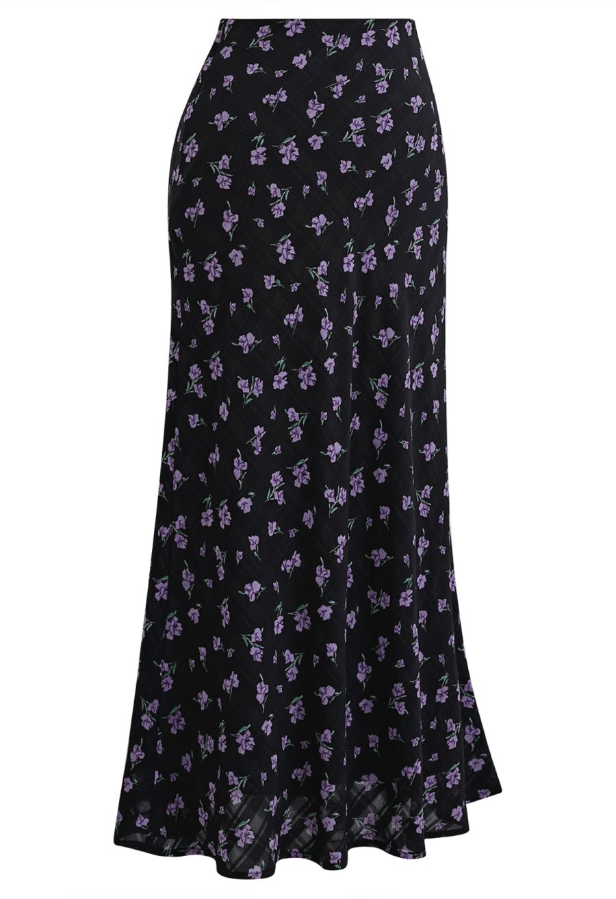 Purple Posy Textured A-Line Maxi Skirt