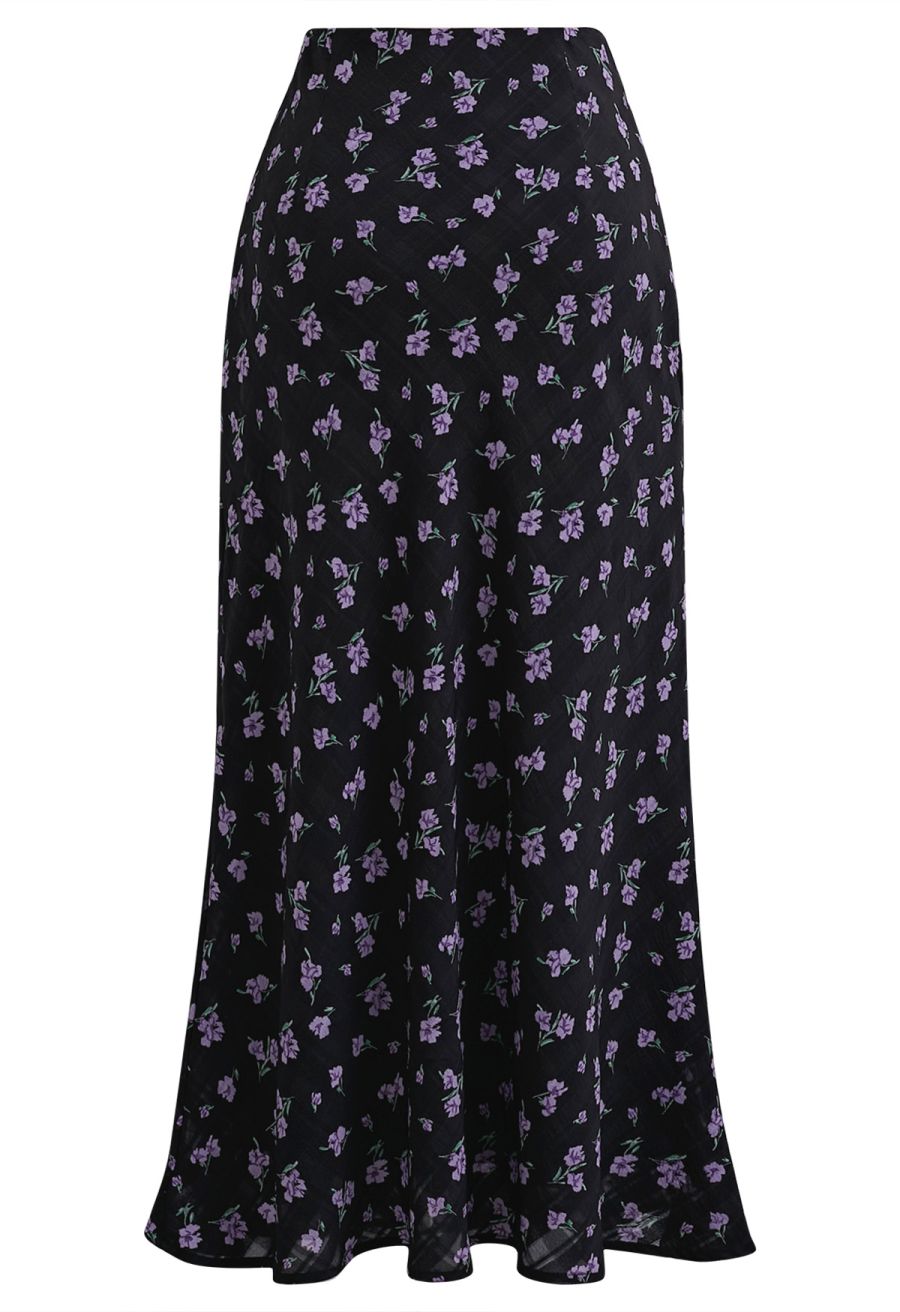 Purple Posy Textured A-Line Maxi Skirt