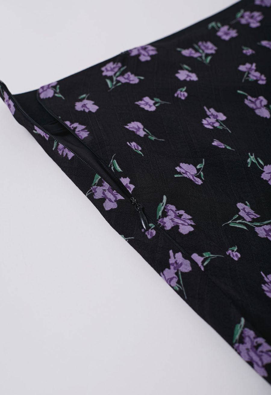 Purple Posy Textured A-Line Maxi Skirt