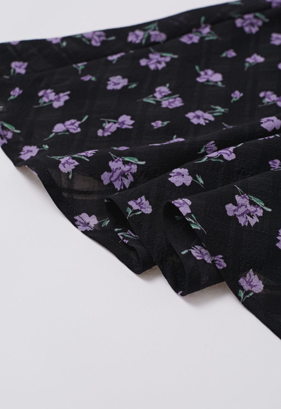 Purple Posy Textured A-Line Maxi Skirt
