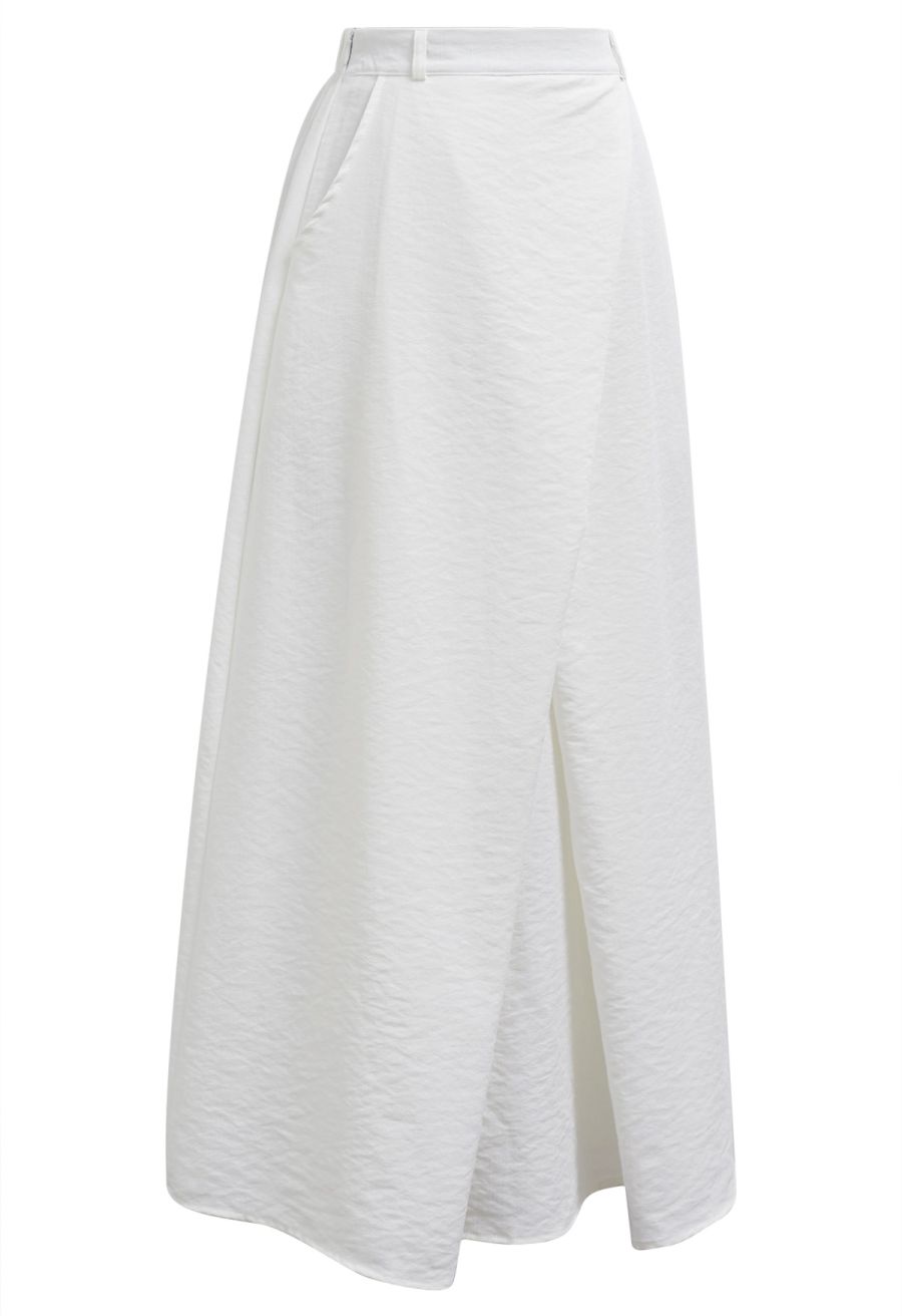 Modern Iconic Flap Pleated A-Line Maxi Skirt in White
