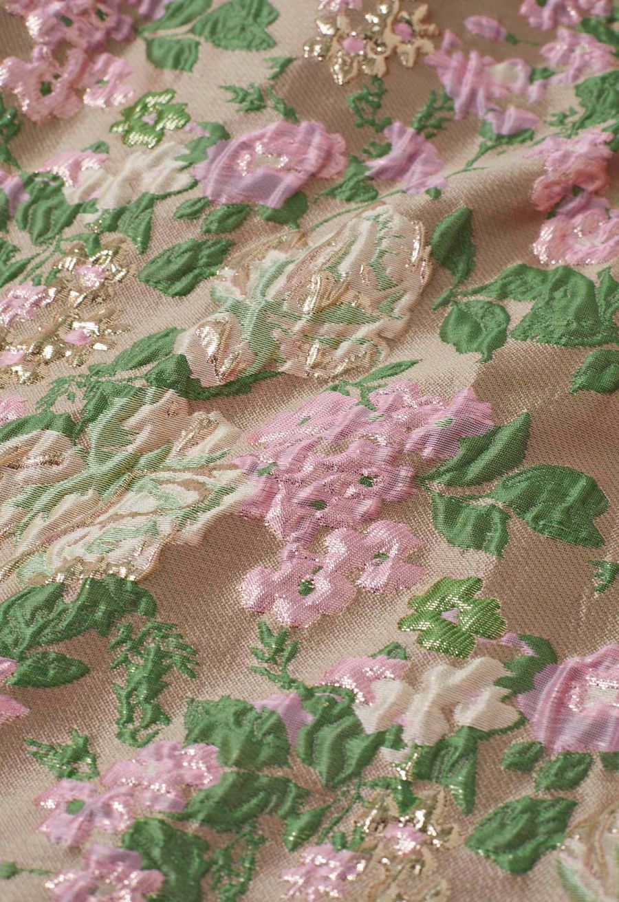 Sweet Brilliance Floral Embossed Jacquard Pleated Midi Skirt