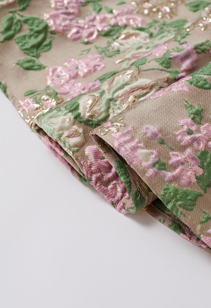 Sweet Brilliance Floral Embossed Jacquard Pleated Midi Skirt