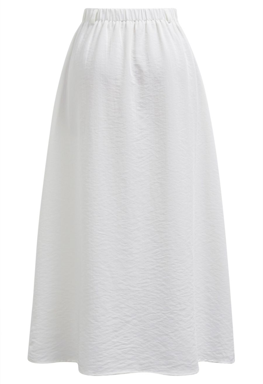 Modern Iconic Flap Pleated A-Line Maxi Skirt in White