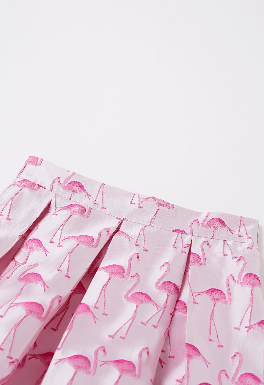 Flamingo Jacquard Box Pleated Mini Skirt