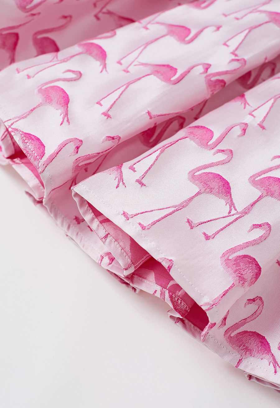 Flamingo Jacquard Box Pleated Mini Skirt