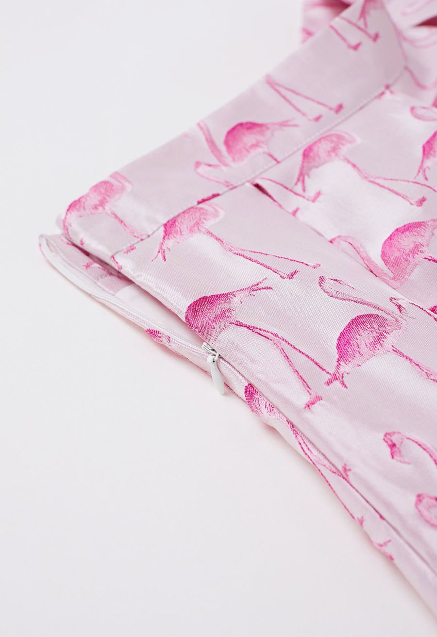 Flamingo Jacquard Box Pleated Mini Skirt