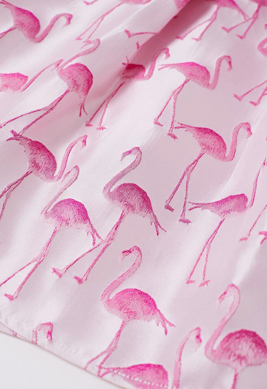 Flamingo Jacquard Box Pleated Mini Skirt