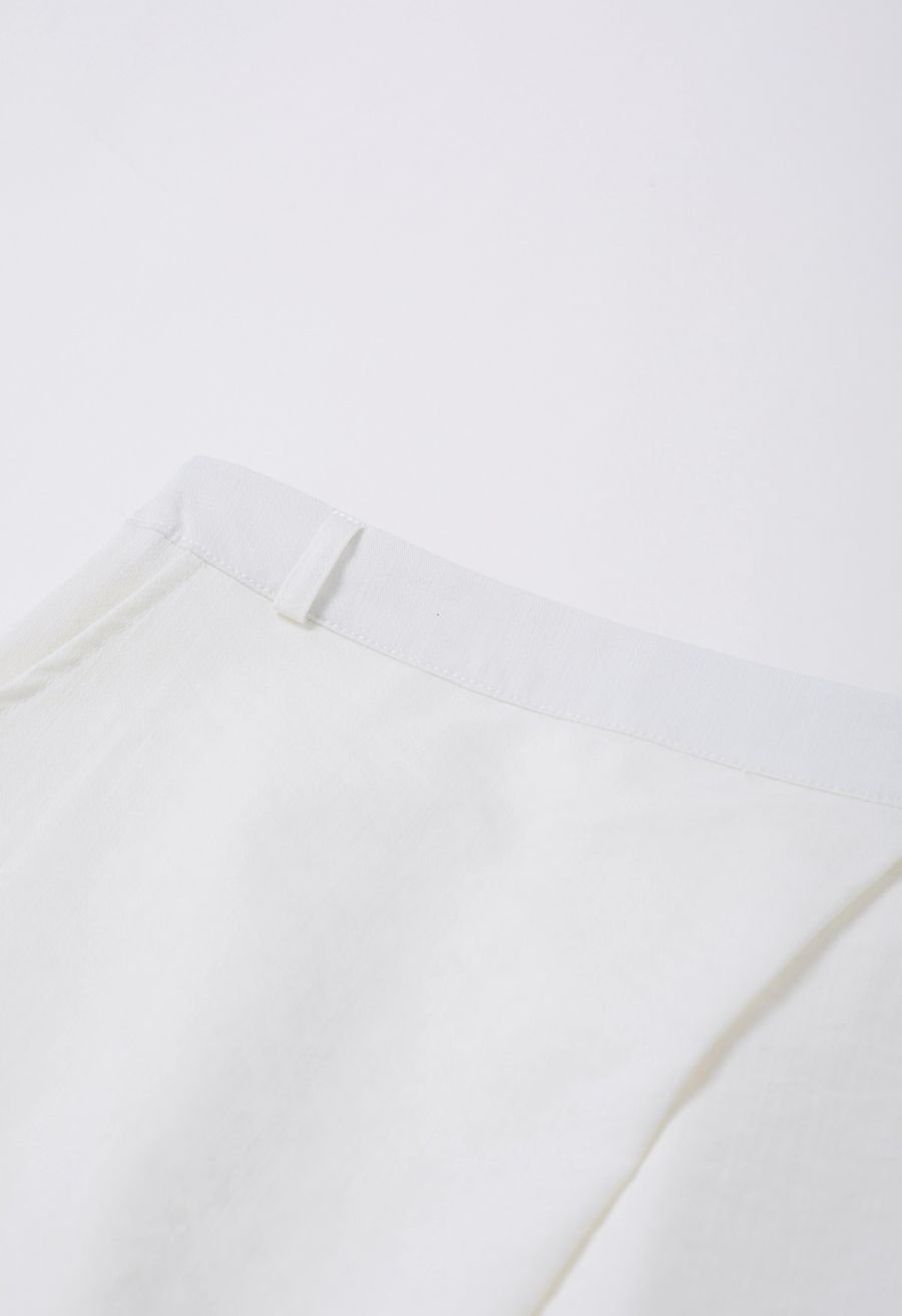 Modern Iconic Flap Pleated A-Line Maxi Skirt in White