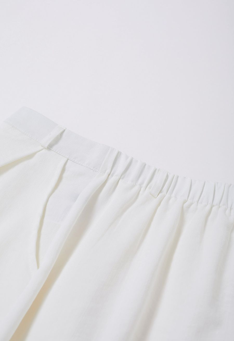 Modern Iconic Flap Pleated A-Line Maxi Skirt in White