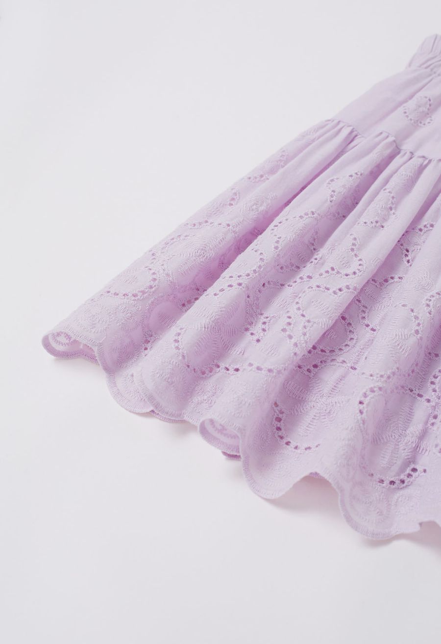 Floral Eyelet Embroidered Scalloped Mini Skirt in Violet