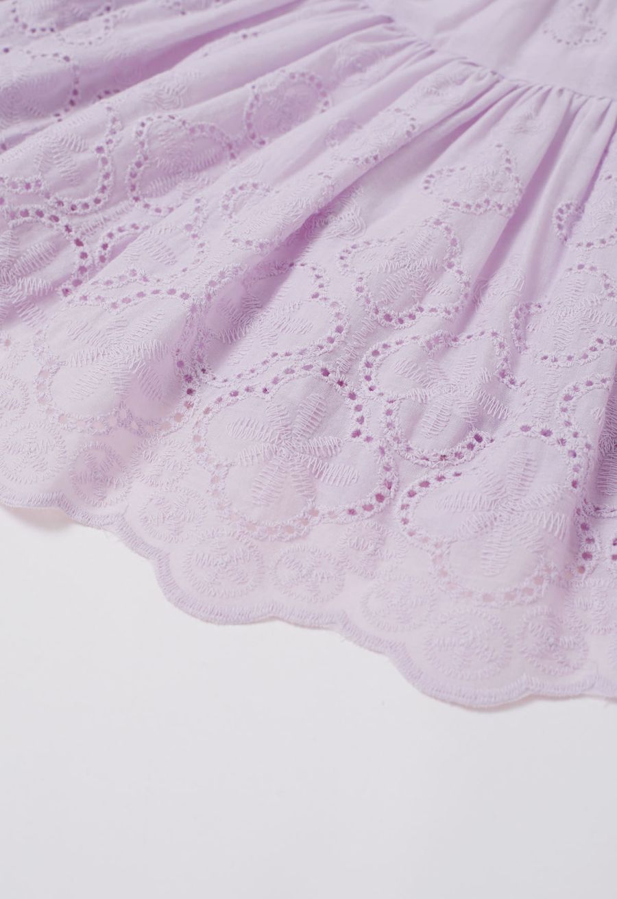 Floral Eyelet Embroidered Scalloped Mini Skirt in Violet