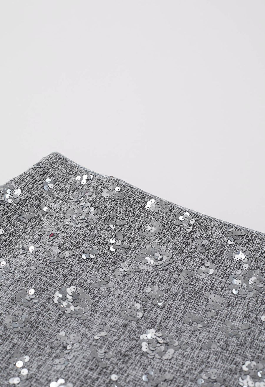 Abundant Charm Sequins Tweed Mini Bud Skirt in Grey