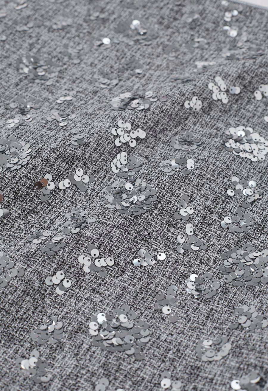 Abundant Charm Sequins Tweed Mini Bud Skirt in Grey