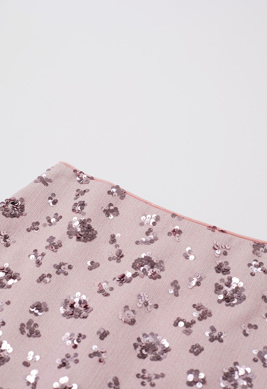 Abundant Charm Sequins Tweed Mini Bud Skirt in Light Pink