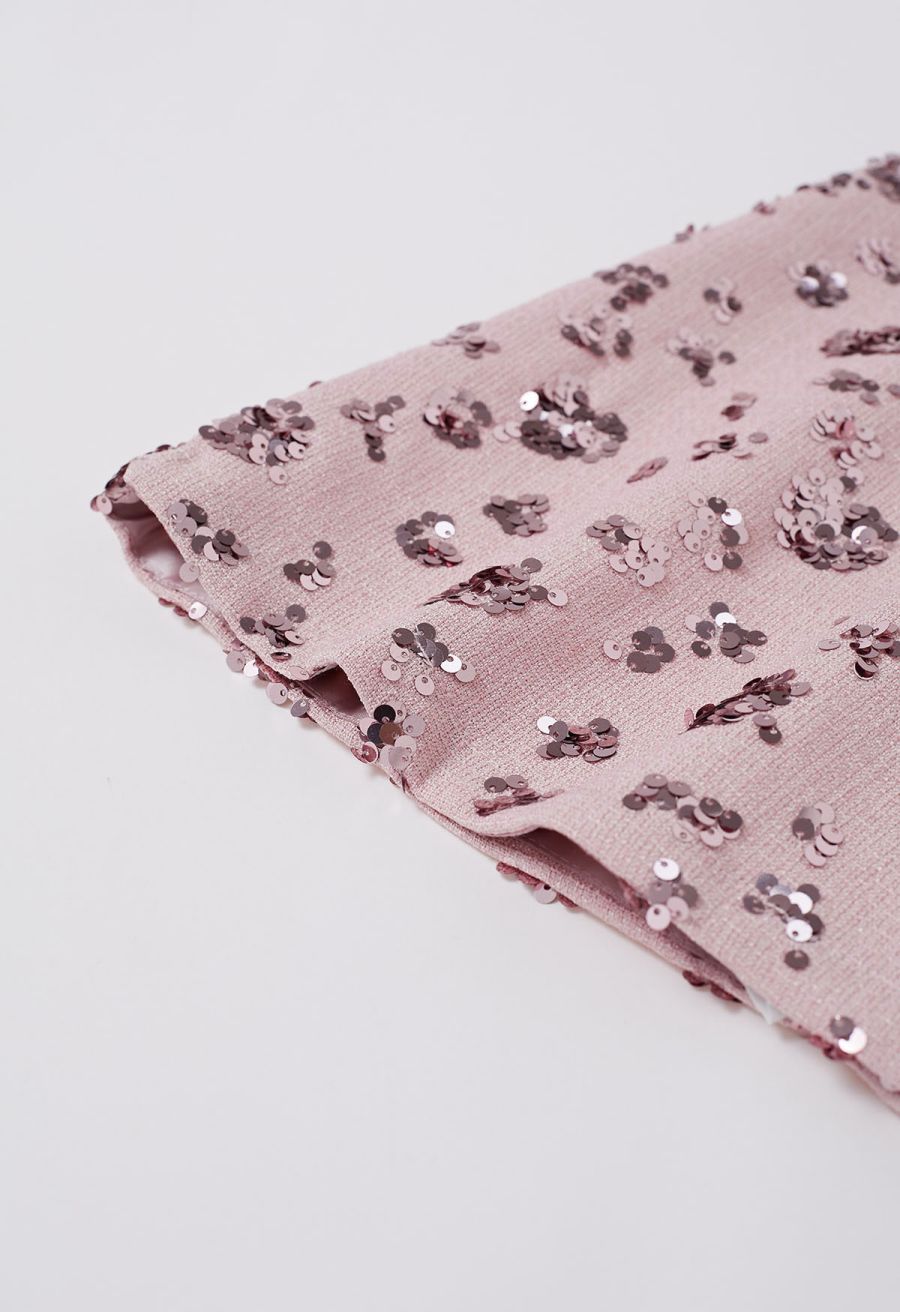 Abundant Charm Sequins Tweed Mini Bud Skirt in Light Pink