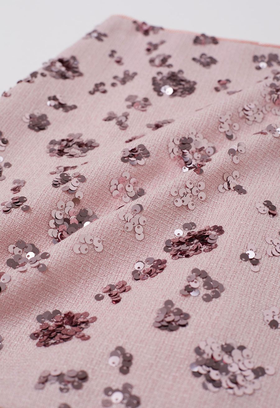 Abundant Charm Sequins Tweed Mini Bud Skirt in Light Pink