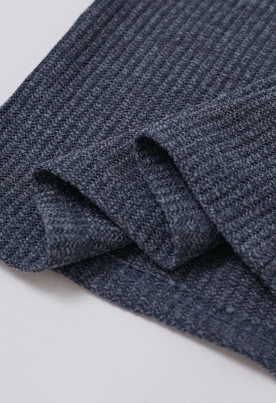 Mesh One-Shoulder Bowknot Ribbed Crop Top in Dusty Blue