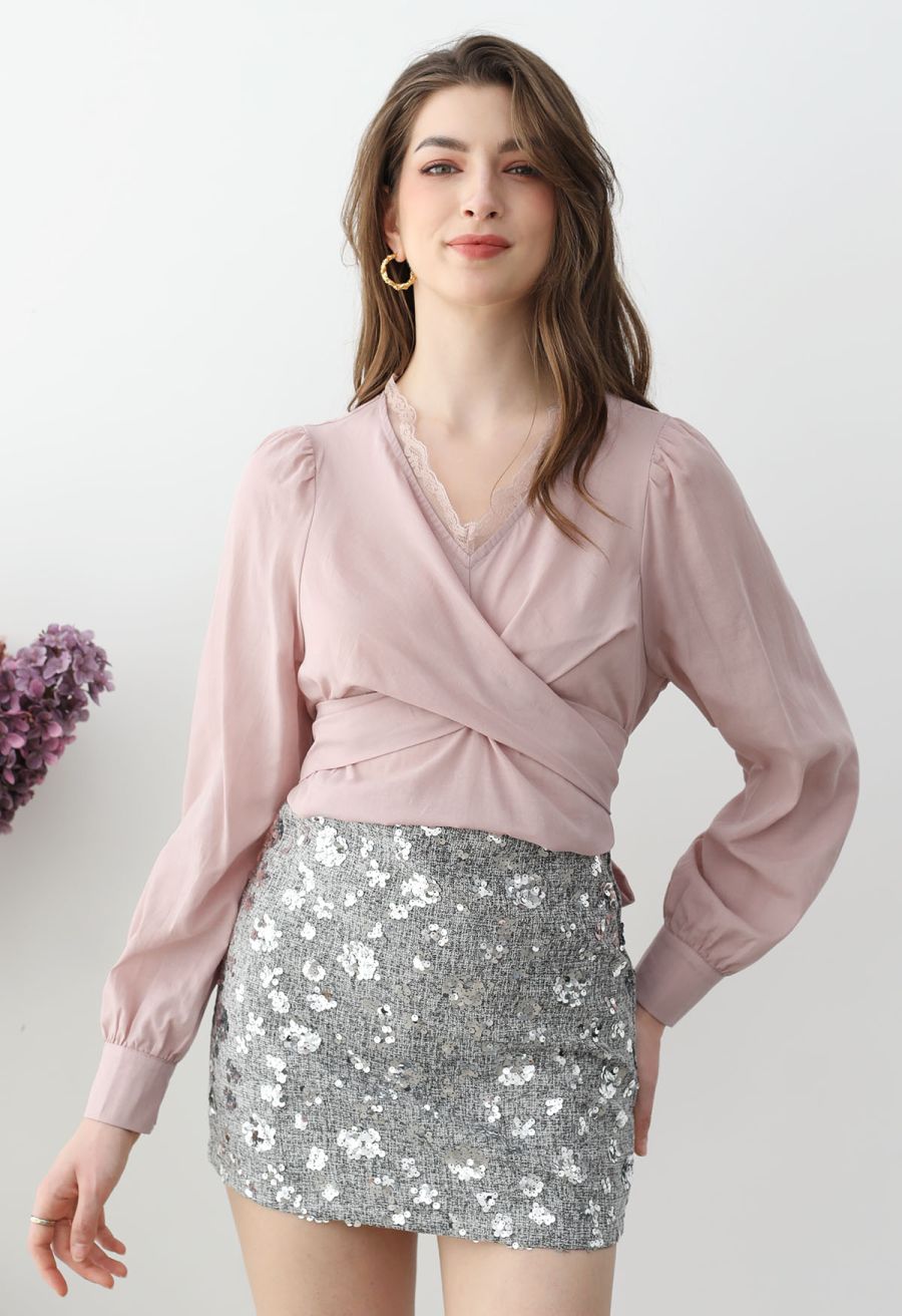 Abundant Charm Sequins Tweed Mini Bud Skirt in Grey