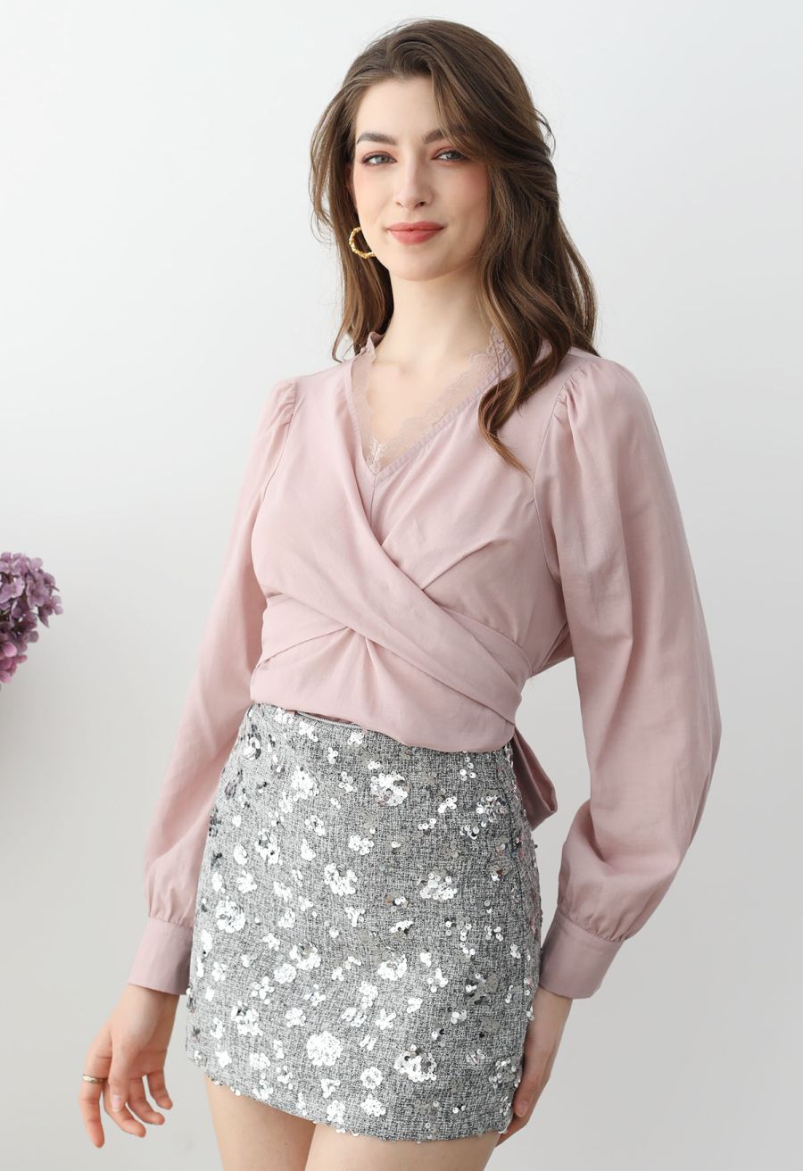 Abundant Charm Sequins Tweed Mini Bud Skirt in Grey