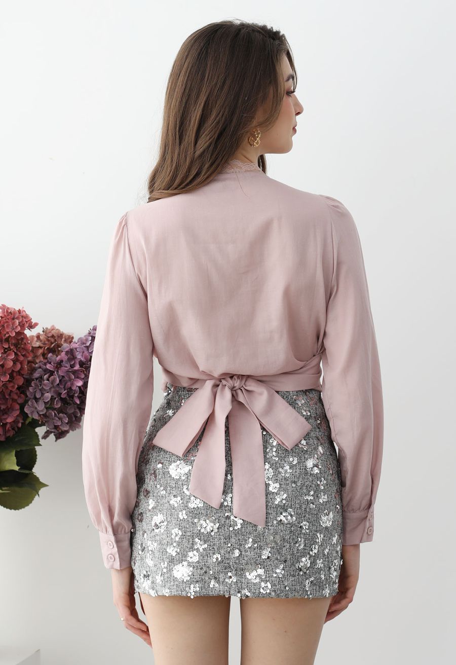 Abundant Charm Sequins Tweed Mini Bud Skirt in Grey
