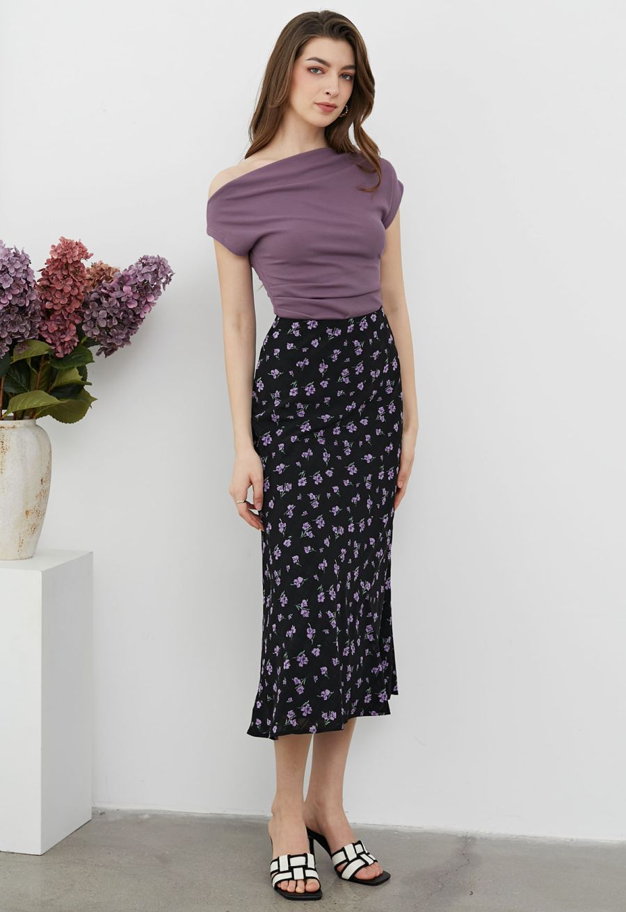 Purple Posy Textured A-Line Maxi Skirt