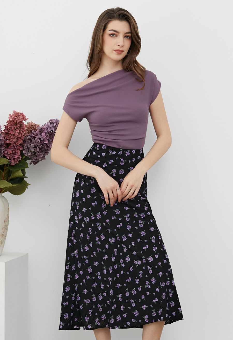 Purple Posy Textured A-Line Maxi Skirt
