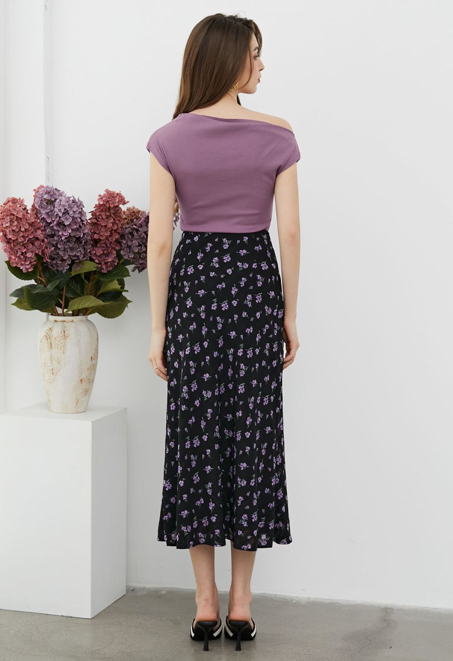 Purple Posy Textured A-Line Maxi Skirt
